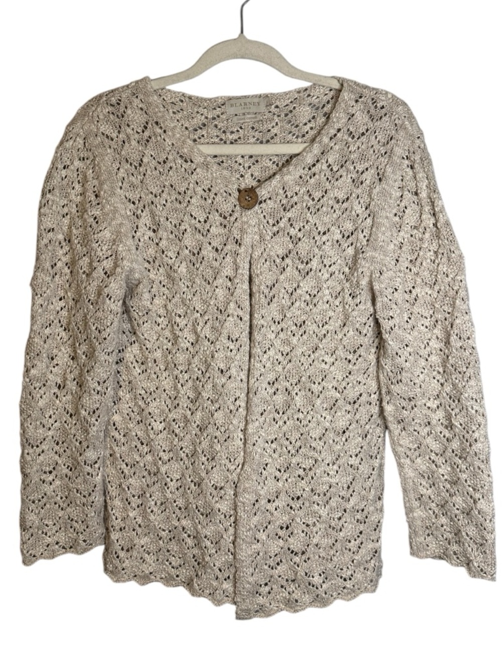 Blarney 1823 Linen Cotton Fisherman Sweater Cream Coastal Knit Irish Luxury L